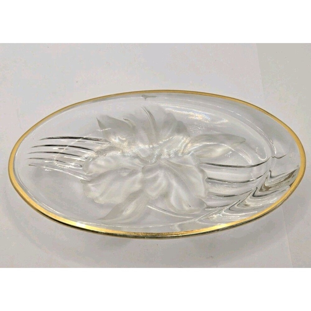 Home Beautiful Orchid Splendor Oval Candy Dish w Gold Trim Japan - Heavy